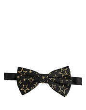 Men Black Star 100% Silk Adjustable Neck Papillon Bow Tie
