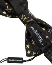 Men Black Star 100% Silk Adjustable Neck Papillon Bow Tie