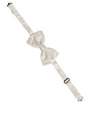 Men White Floral Silk Adjustable Neck Papillon BowTie