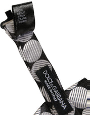 Men Black Silver Circles Adjustable Neck Papillon Bow Tie