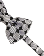 Men Black Silver Circles Adjustable Neck Papillon Bow Tie