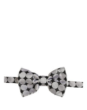 Men Black Silver Circles Adjustable Neck Papillon Bow Tie