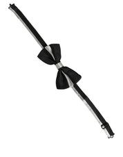 Black Silver 100% Silk Adjustable Neck Papillon Bow Tie