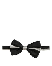 Black Silver 100% Silk Adjustable Neck Papillon Bow Tie