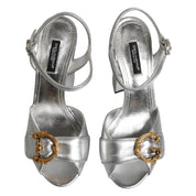 Silver Logo Ankle Strap Heels Sandals Shoes