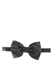 Men Metallic Black Silk Adjustable Neck Papillon Bow Tie