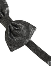 Men Metallic Black Silk Adjustable Neck Papillon Bow Tie
