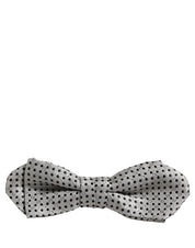 Men Silver Black Polka Dot Adjustable Neck Papillon Bow Tie