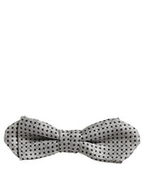 Men Silver Black Polka Dot Adjustable Neck Papillon Bow Tie