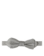 Men Silver Black Polka Dot Adjustable Neck Papillon Bow Tie