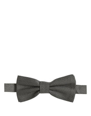 Men Gray Silk Patterned Adjustable Neck Papillon Bow Tie