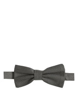 Men Gray Silk Patterned Adjustable Neck Papillon Bow Tie
