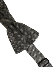 Men Gray Silk Patterned Adjustable Neck Papillon Bow Tie