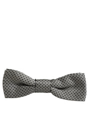 Men Gray Silk Patterned Adjustable Neck Papillon Bow Tie
