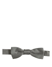 Men Gray Silk Patterned Adjustable Neck Papillon Bow Tie
