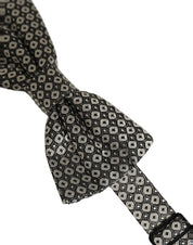 Men Gray Silk Patterned Adjustable Neck Papillon Bow Tie