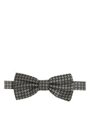 Men Gray Silk Patterned Adjustable Neck Papillon Bow Tie