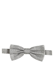 Men Black Gray Polka Dot Adjustable Neck Papillon Bow Tie