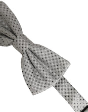 Men Black Gray Polka Dot Adjustable Neck Papillon Bow Tie
