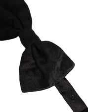 Men Black Paisley Silk Adjustable Neck Papillon Bow Tie