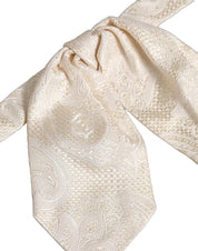 Men Ivory Paisley SIlk Adjustable Neck Papillon Bow Tie