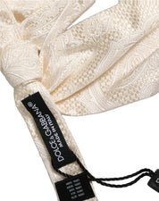 Men Ivory Paisley SIlk Adjustable Neck Papillon Bow Tie