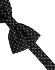 Men Black Patterned Adjustable Neck Papillon Bow Tie