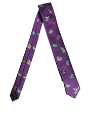 Men Purple Animal Print Adjustable Tied Necktie Tie