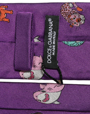 Men Purple Animal Print Adjustable Tied Necktie Tie