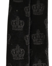 Men Black Crown Print Silk Adjustable Tied Necktie Tie