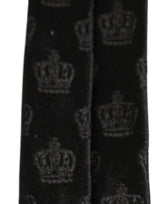 Men Black Crown Print Silk Adjustable Tied Necktie Tie