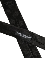 Men Black Crown Print Silk Adjustable Tied Necktie Tie
