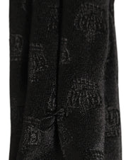 Men Black Crown Print Silk Adjustable Tied Necktie Tie