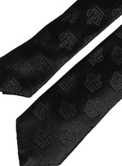 Men Black Crown Print Silk Adjustable Tied Necktie Tie