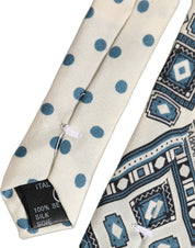 Men Off White Blue Geometric Adjustable Tied Necktie Tie