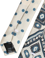 Men Off White Blue Geometric Adjustable Tied Necktie Tie