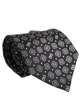 Men Black DG Logo 100% Silk Adjustable Tied Necktie Tie
