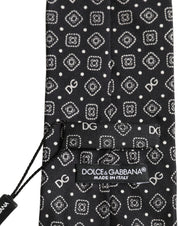 Men Black DG Logo 100% Silk Adjustable Tied Necktie Tie