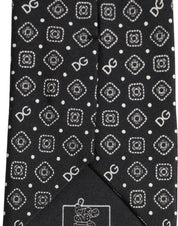 Men Black DG Logo 100% Silk Adjustable Tied Necktie Tie