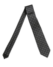 Men Black DG Logo 100% Silk Adjustable Tied Necktie Tie