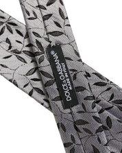 Men Gray Leaf Pattern Silk Adjustable Tied Necktie Tie