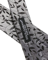 Men Gray Leaf Pattern Silk Adjustable Tied Necktie Tie