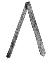 Men Gray Leaf Pattern Silk Adjustable Tied Necktie Tie