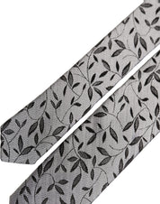 Men Gray Leaf Pattern Silk Adjustable Tied Necktie Tie