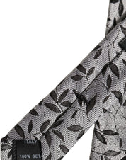 Men Gray Leaf Pattern Silk Adjustable Tied Necktie Tie