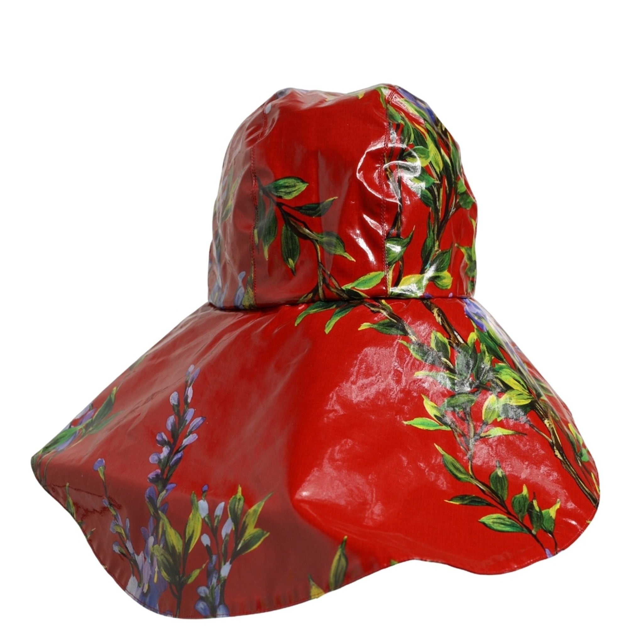 Dolce & Gabbana Glossy Red Floral Wide Brim Bucket Capello Hat Dolce & Gabbana