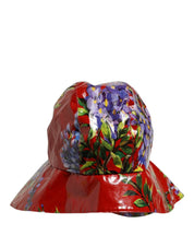 Dolce & Gabbana Glossy Red Floral Wide Brim Bucket Capello Hat