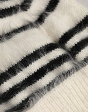 Black White Striped Angora Knitted Beanie One Size Hat