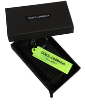 Neon Green Logo Print Charm Metal Keychain Keyring
