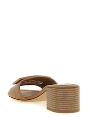 Beige Calfskin Flat Sandals